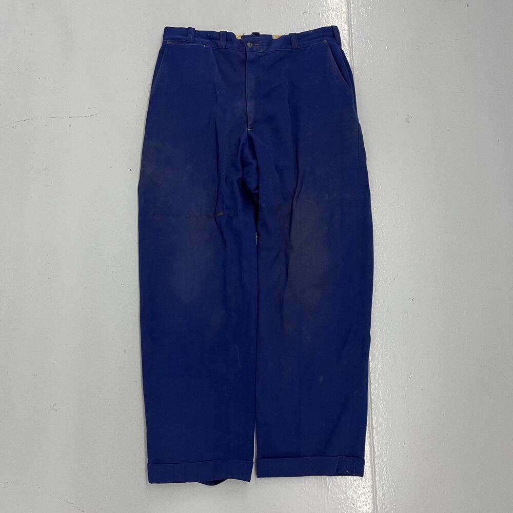 Vintage 50s Riverside Blue Rayon Workwear Chinos 34x29